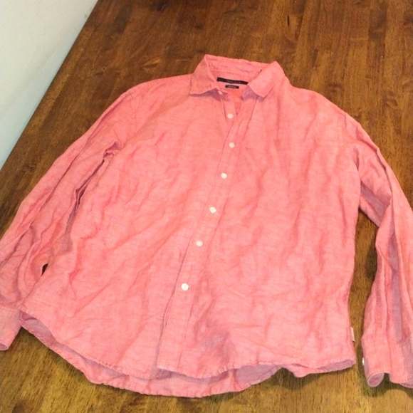 Pink Red Linen Blend Perry Ellis Button Down Long Sleeve Top L - Picture 2 of 7